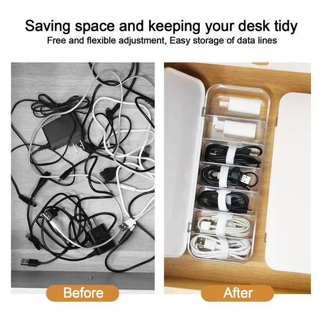Alt view image 3 of 6 - Cable Organizer Box with 7 Wire Ties and 6 Magnetic Cable Clips, Desktop Cord Management Box with Dividers and Lid for Home Office Storage White