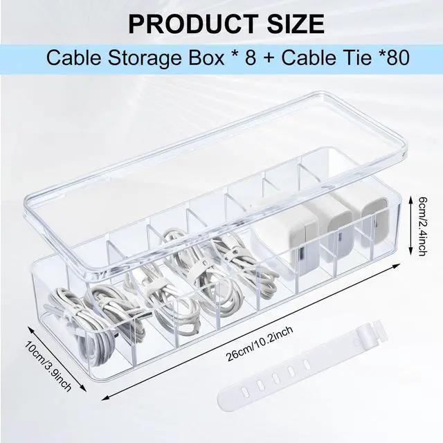 Alt view image 2 of 7 - 2-Pack Cord Organizer Box with Lid, 8 Compartments & Wire Ties
