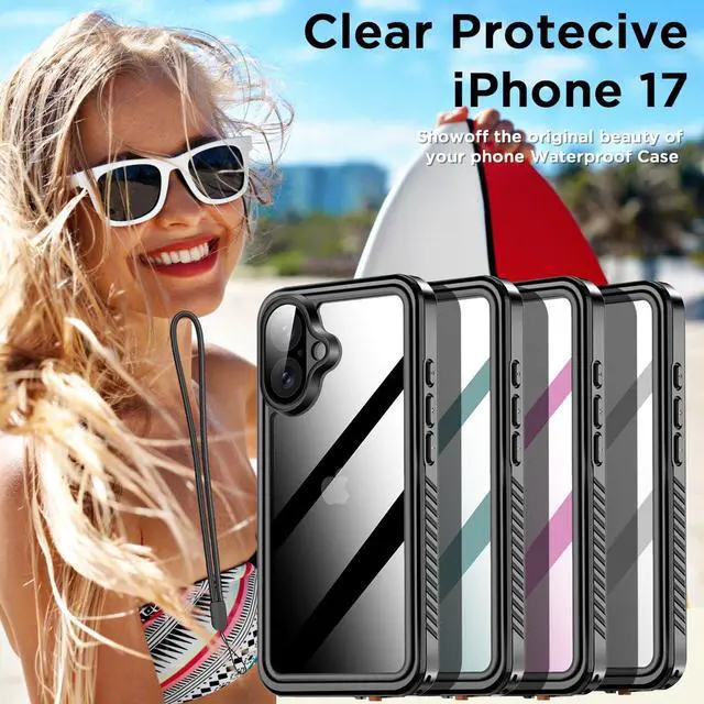Alt view image 7 of 7 - Compatible with iPhone 17 Case Waterproof, Clear Water Proof Built-in Screen Protector Shockproof Dustproof Snowproof Full Body Rugged Underwater Phone Case with Lanyard