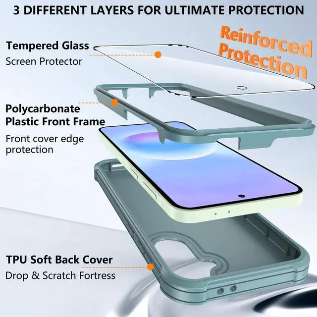 Alt view image 4 of 7 - for Samsung Galaxy A37 5G Phone Case with Screen Protector, Heavy Duty Military Shockproof Full Body Durable TPU Protective Cover Case for Samsung A37 5G (Green)