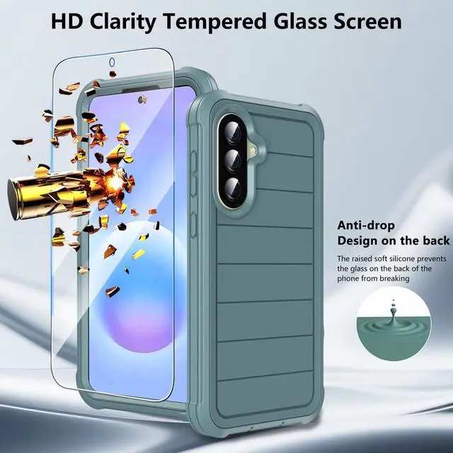 Alt view image 3 of 7 - for Samsung Galaxy A37 5G Phone Case with Screen Protector, Heavy Duty Military Shockproof Full Body Durable TPU Protective Cover Case for Samsung A37 5G (Green)
