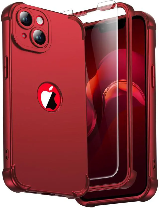 Main image of 3 in 1 for iPhone 14 Case with 2X 9H Screen Protector, Red
