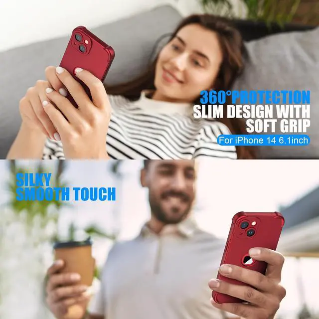 Alt view image 2 of 7 - 3 in 1 for iPhone 14 Case with 2X 9H Screen Protector, Red