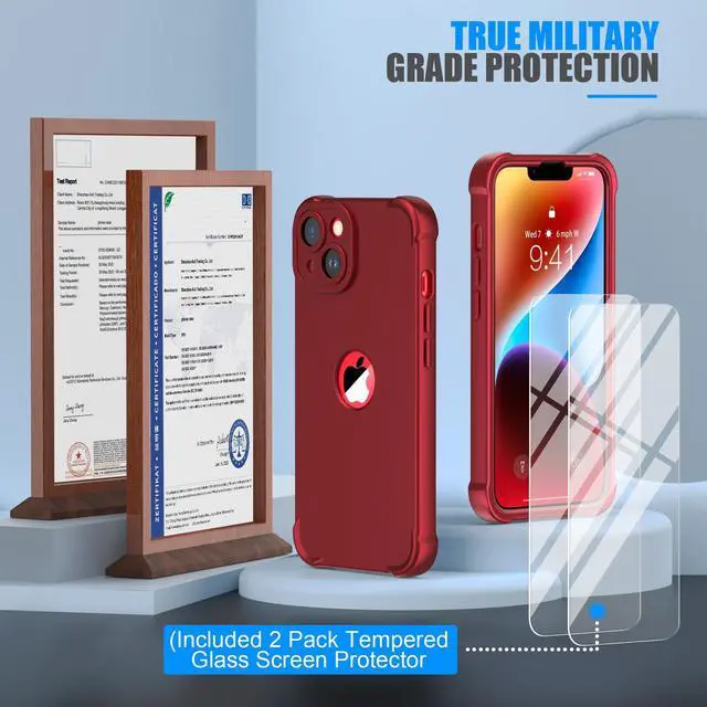 Alt view image 5 of 7 - 3 in 1 for iPhone 14 Case with 2X 9H Screen Protector, Red