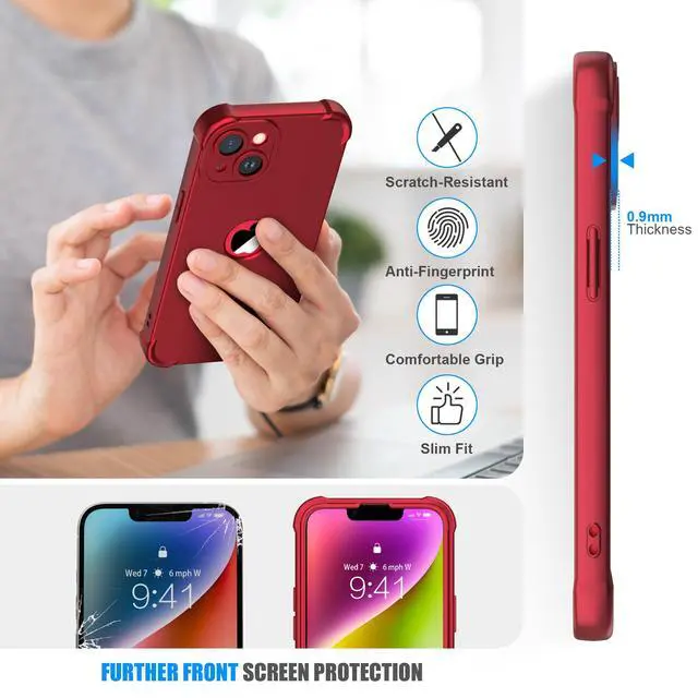 Alt view image 7 of 7 - 3 in 1 for iPhone 14 Case with 2X 9H Screen Protector, Red