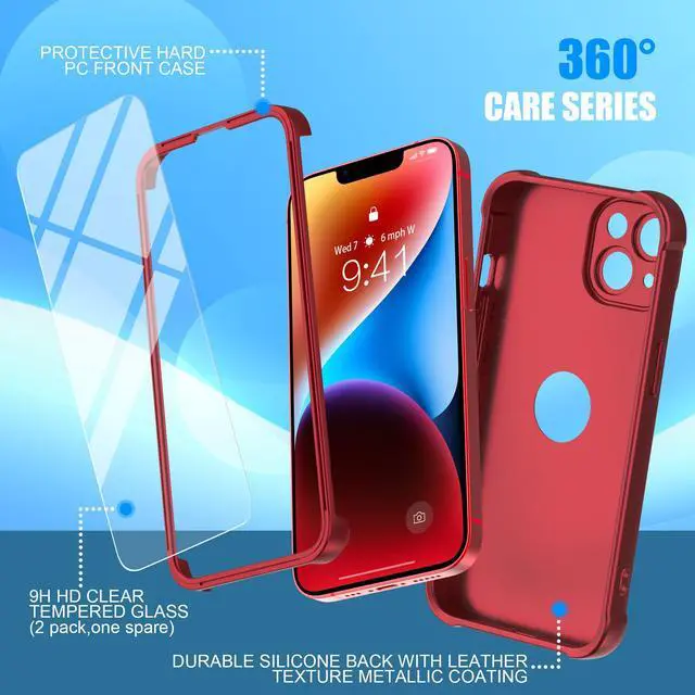 Alt view image 6 of 7 - 3 in 1 for iPhone 14 Case with 2X 9H Screen Protector, Red