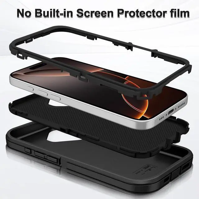 Alt view image 2 of 7 - for iPhone 17 Case Heavy Duty Shockproof Dropproof 3-Layer Full Body Protection Military Grade Rugged Tough Non-Slip Cover Case for Apple iPhone 17 6.3",Black