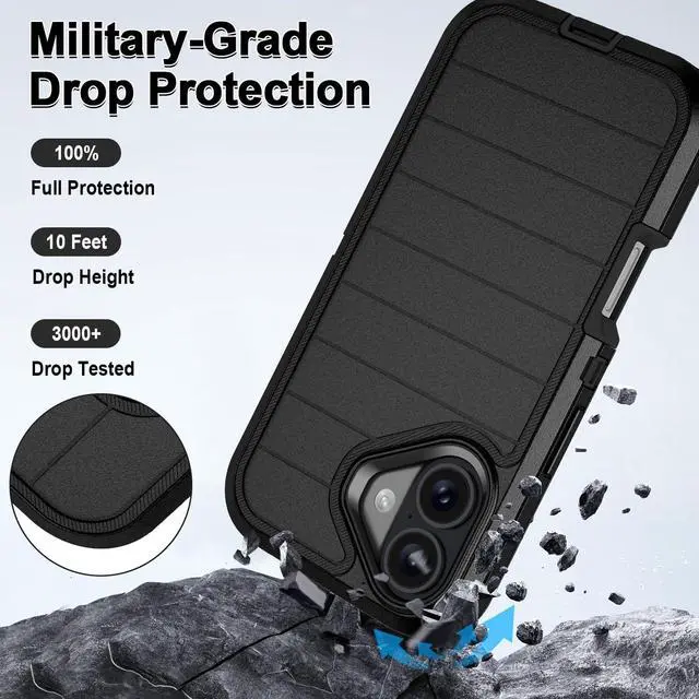 Alt view image 4 of 7 - for iPhone 17 Case Heavy Duty Shockproof Dropproof 3-Layer Full Body Protection Military Grade Rugged Tough Non-Slip Cover Case for Apple iPhone 17 6.3",Black