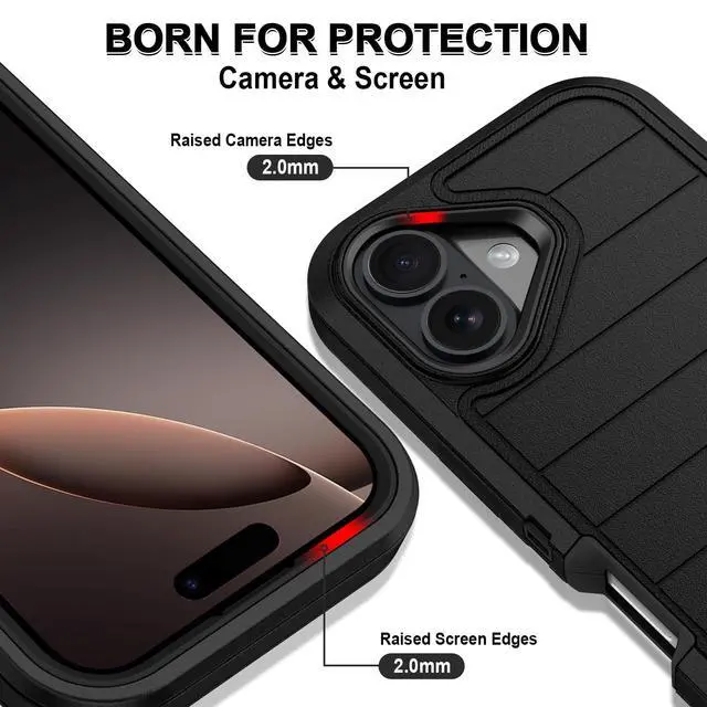 Alt view image 3 of 7 - for iPhone 17 Case Heavy Duty Shockproof Dropproof 3-Layer Full Body Protection Military Grade Rugged Tough Non-Slip Cover Case for Apple iPhone 17 6.3",Black