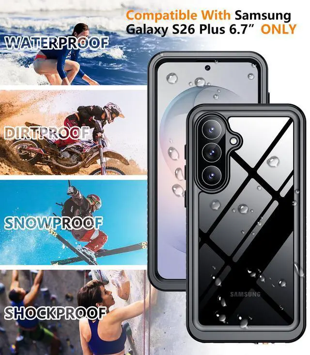 Alt view image 6 of 7 - Designed for Samsung Galaxy S26 Plus Case Waterproof, Built-in Lens & Screen Protector Military Shockproof Dropproof IP68 Underwater Full Body Phone Case for Samsung Galaxy S26 Plus 6.7"-Black