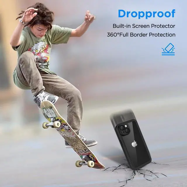 Alt view image 3 of 7 - for iPhone 15 Case, Waterproof Case with Built-in Screen Protector, Full Body Dustproof Shockproof Heavy Duty Tough Rugged Phone Protective Cover for iPhone 15 6.1inch Black