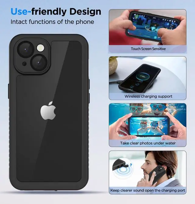 Alt view image 6 of 7 - for iPhone 15 Case, Waterproof Case with Built-in Screen Protector, Full Body Dustproof Shockproof Heavy Duty Tough Rugged Phone Protective Cover for iPhone 15 6.1inch Black