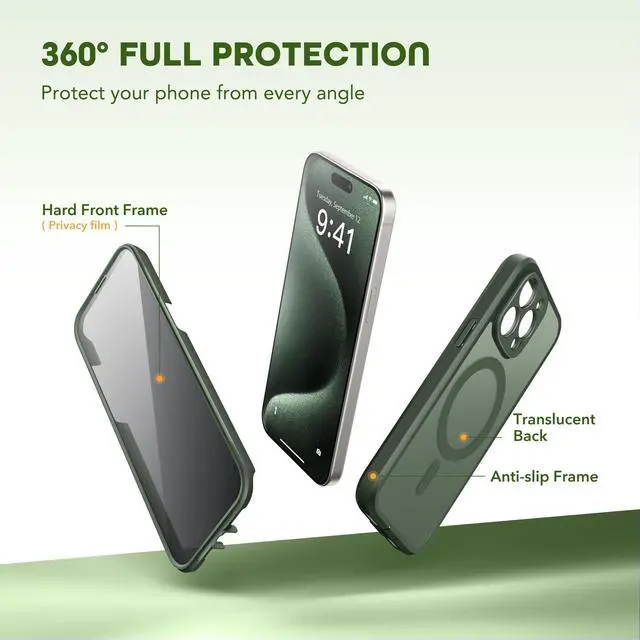 Alt view image 3 of 7 - for iPhone 15 Pro Max Case,Compatible with MagSafe,Matte Dark Green