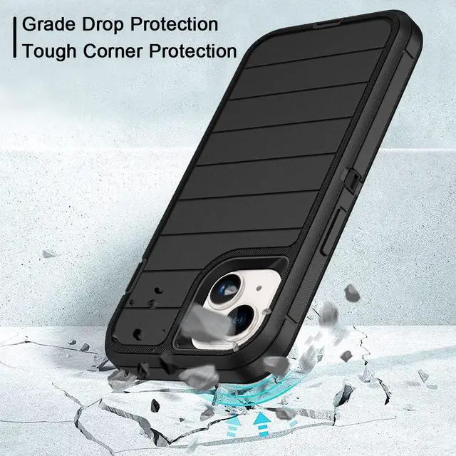 Alt view image 4 of 7 - for iPhone 13 Case/iPhone 14 Case Heavy Duty Shockproof Dropproof 3-Layer Full Body Protection Military Grade Rugged Tough Non-Slip Cover Case for Apple iPhone 13/14 6.1",Black