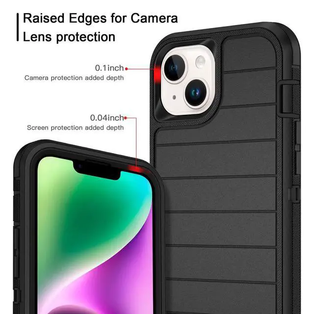 Alt view image 3 of 7 - for iPhone 13 Case/iPhone 14 Case Heavy Duty Shockproof Dropproof 3-Layer Full Body Protection Military Grade Rugged Tough Non-Slip Cover Case for Apple iPhone 13/14 6.1",Black