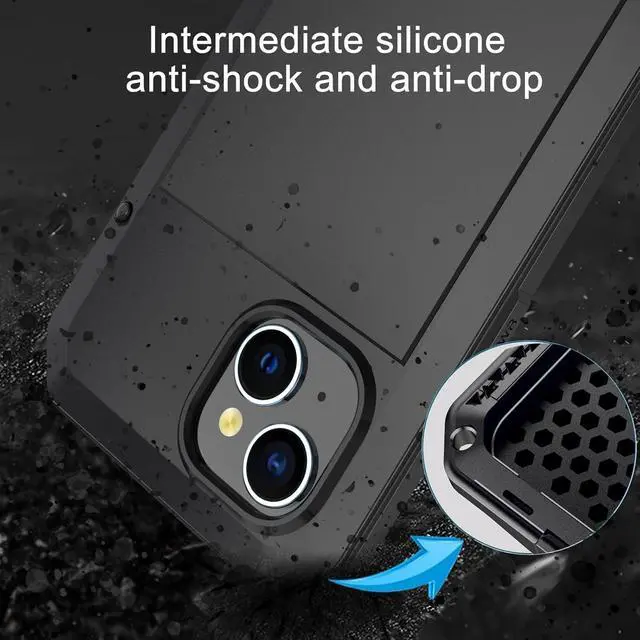 Alt view image 5 of 7 - for iPhone 16 Pro Max Metal Case 6.9",Heavy Duty Shockproof Aluminum Alloy Tough Armour Military Phone Case,360 Full Body Protective Cover with Silicone Built-in Screen Protector - Black
