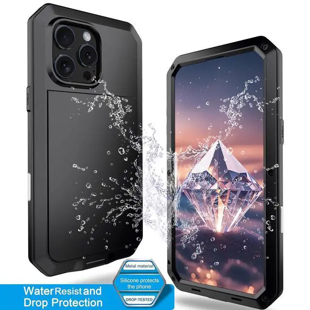 Alt view image 6 of 7 - for iPhone 16 Pro Max Metal Case 6.9",Heavy Duty Shockproof Aluminum Alloy Tough Armour Military Phone Case,360 Full Body Protective Cover with Silicone Built-in Screen Protector - Black