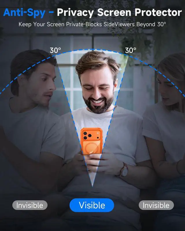 Alt view image 2 of 7 - for iPhone 17 Pro Max Case, Full Body Bumper with Built-in Tempered Glass Privacy Screen and Camera Lens Protector, Compatible with MagSafe, Shockproof 17 Pro Max Phone Case, 6.9", Orange
