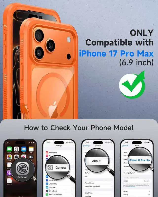 Alt view image 5 of 7 - for iPhone 17 Pro Max Case, Full Body Bumper with Built-in Tempered Glass Privacy Screen and Camera Lens Protector, Compatible with MagSafe, Shockproof 17 Pro Max Phone Case, 6.9", Orange