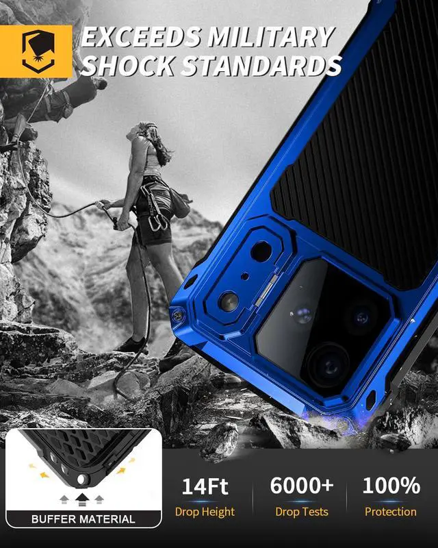Alt view image 3 of 6 - for iPhone 17 Pro Max Metal Case with Kickstand, Compatible with MagSafe, Built in Tempered Glass Screen Protector, Heavy Duty Shockproof Rugged Phone Cases, Full Body Tough Cover 6.9" (Blue)