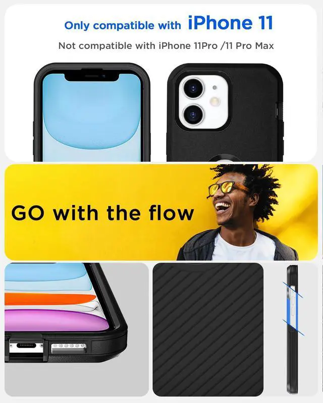 Alt view image 2 of 7 - for iPhone 11 Case,Heavy Duty Drop Protection Full Body Rugged Shockproof Military Protective Tough Durable Cover for iPhone 11 6.1"_7 Black