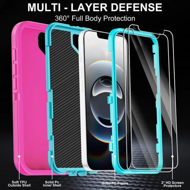 Alt view image 2 of 6 - for iPhone 16e Case with 2 Screen Protector,Shockproof Drop Protection Full Body Heavy Duty 3 Layer Military Rugged Durable Phone Cover for Apple iPhone 16e 6.1 inch 2025 (Pink)