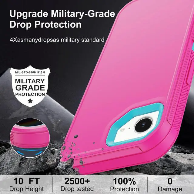 Alt view image 4 of 6 - for iPhone 16e Case with 2 Screen Protector,Shockproof Drop Protection Full Body Heavy Duty 3 Layer Military Rugged Durable Phone Cover for Apple iPhone 16e 6.1 inch 2025 (Pink)