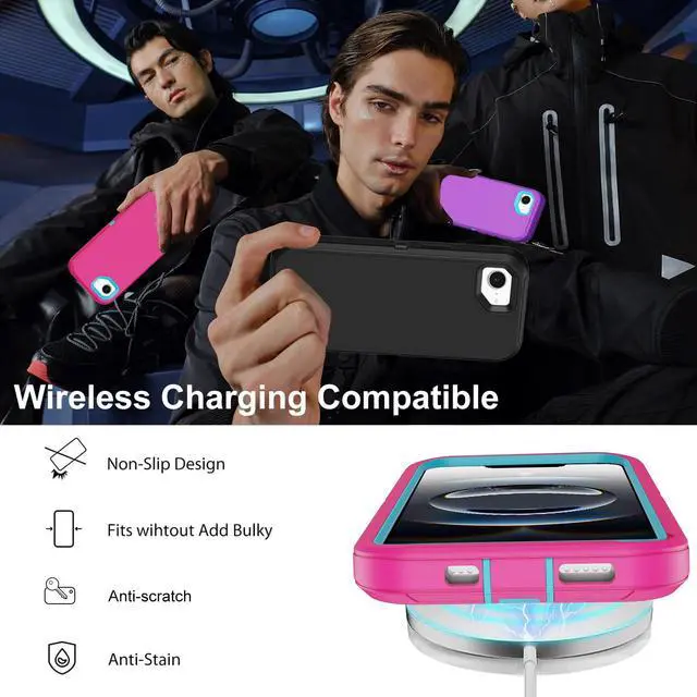 Alt view image 5 of 6 - for iPhone 16e Case with 2 Screen Protector,Shockproof Drop Protection Full Body Heavy Duty 3 Layer Military Rugged Durable Phone Cover for Apple iPhone 16e 6.1 inch 2025 (Pink)