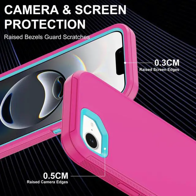 Alt view image 3 of 6 - for iPhone 16e Case with 2 Screen Protector,Shockproof Drop Protection Full Body Heavy Duty 3 Layer Military Rugged Durable Phone Cover for Apple iPhone 16e 6.1 inch 2025 (Pink)