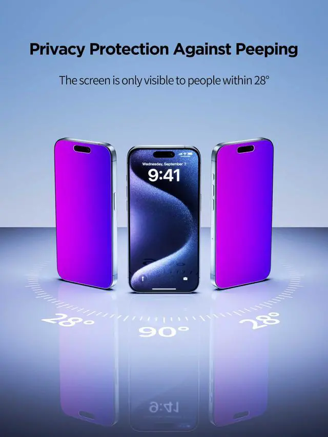 Alt view image 3 of 6 - Compatible for iPhone 16 Pro Privacy Screen Protector