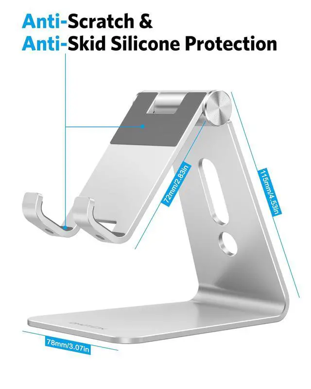 Alt view image 3 of 7 - C2 Adjustable Aluminum Cell Phone Stand with Charging Cutout, Silver