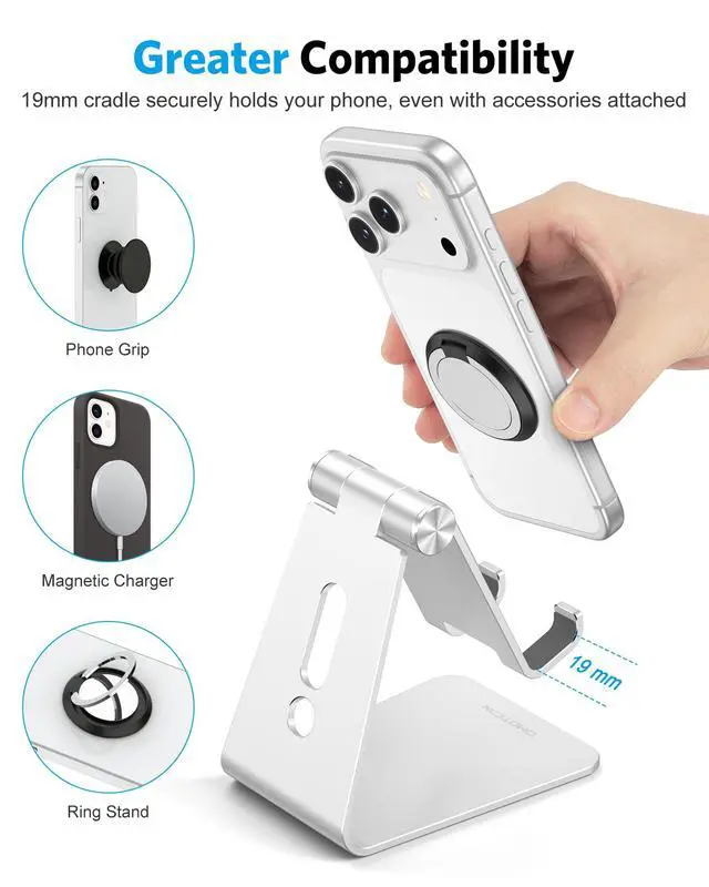 Alt view image 5 of 7 - C2 Adjustable Aluminum Cell Phone Stand with Charging Cutout, Silver