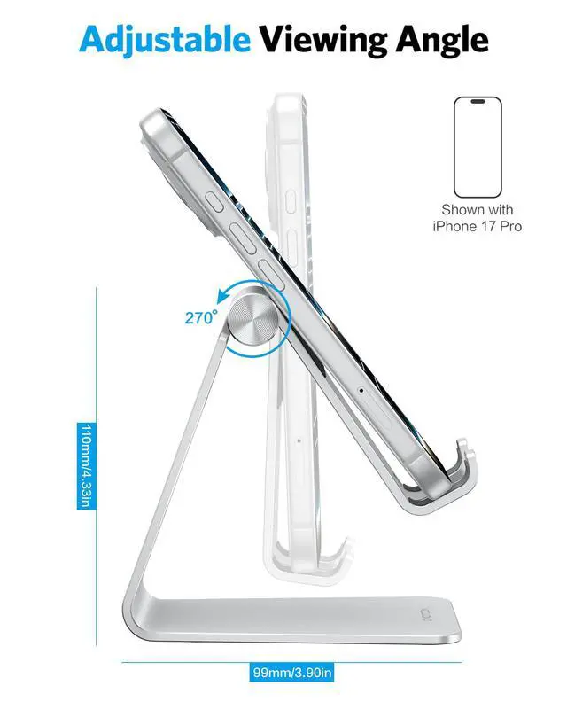 Alt view image 4 of 7 - C2 Adjustable Aluminum Cell Phone Stand with Charging Cutout, Silver