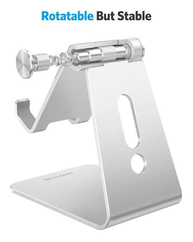 Alt view image 7 of 7 - C2 Adjustable Aluminum Cell Phone Stand with Charging Cutout, Silver