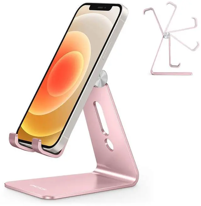 Main image of Adjustable Cell Phone Stand, C2 Aluminum Desktop Phone Holder Dock Compatible with iPhone 15 14 13 Xs XR 8 Plus 7 6, Samsung Galaxy, Google Pixel, Android Phones, Rose Gold