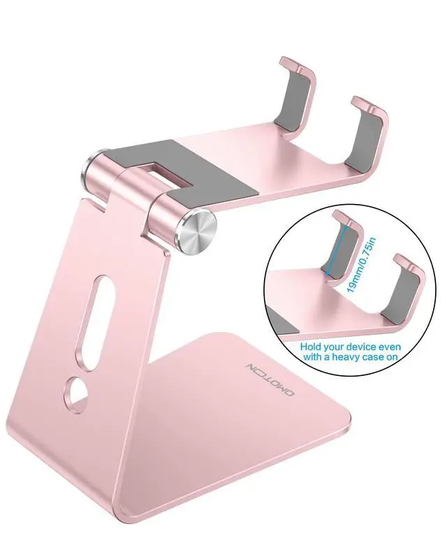 Alt view image 2 of 7 - Adjustable Cell Phone Stand, C2 Aluminum Desktop Phone Holder Dock Compatible with iPhone 15 14 13 Xs XR 8 Plus 7 6, Samsung Galaxy, Google Pixel, Android Phones, Rose Gold
