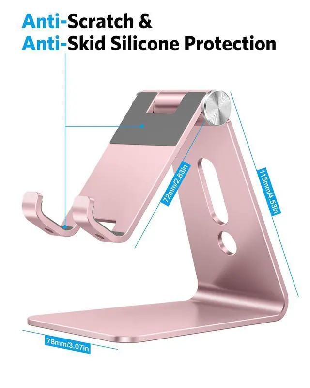 Alt view image 3 of 7 - Adjustable Cell Phone Stand, C2 Aluminum Desktop Phone Holder Dock Compatible with iPhone 15 14 13 Xs XR 8 Plus 7 6, Samsung Galaxy, Google Pixel, Android Phones, Rose Gold