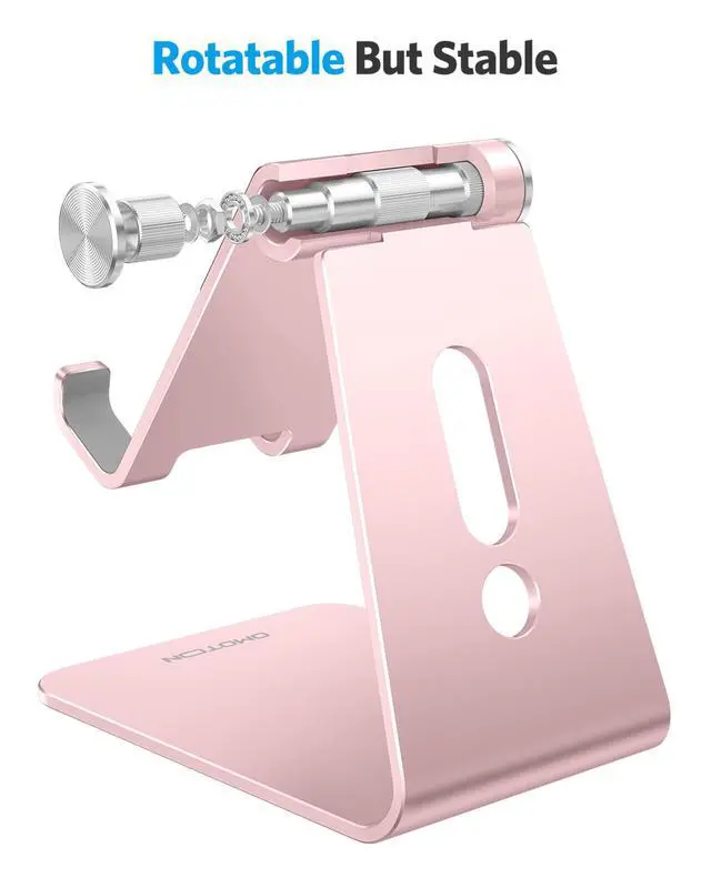 Alt view image 7 of 7 - Adjustable Cell Phone Stand, C2 Aluminum Desktop Phone Holder Dock Compatible with iPhone 15 14 13 Xs XR 8 Plus 7 6, Samsung Galaxy, Google Pixel, Android Phones, Rose Gold