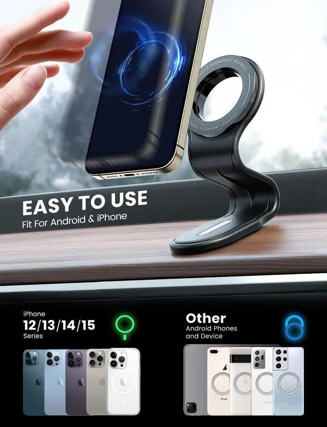 Alt view image 7 of 7 - MagSafe Car Mount Detachable, Bendable Magnetic Phone Holder for Car