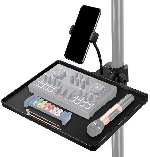 Main image of Mic Stand Tray with Phone Holder & Crab Clamp, 10.6" x 8"