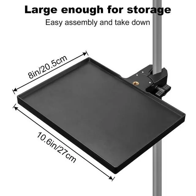 Alt view image 2 of 7 - Mic Stand Tray with Phone Holder & Crab Clamp, 10.6" x 8"
