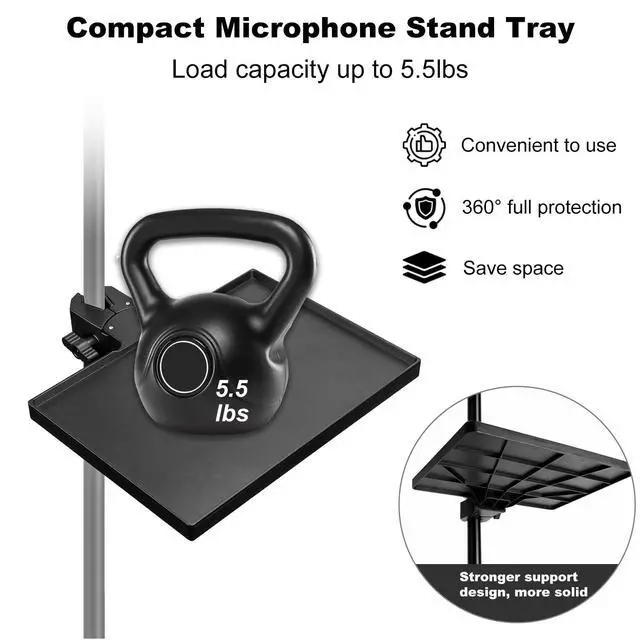 Alt view image 4 of 7 - Mic Stand Tray with Phone Holder & Crab Clamp, 10.6" x 8"
