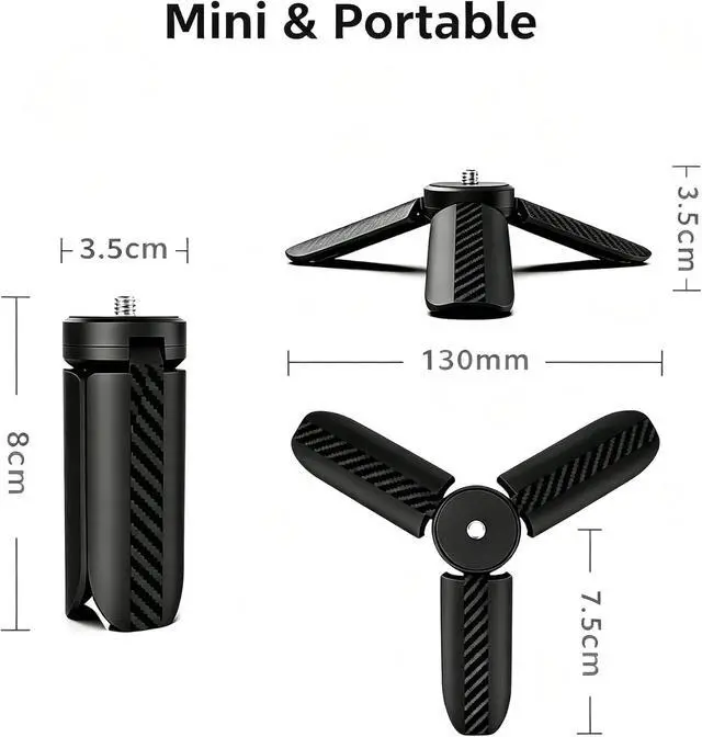 Alt view image 2 of 7 - Lightweight Mini Tripod, Portable Desktop Stand for Camera, Universal 1/4" Screw Compatible with Mirrorless, Webcam, Ring Light Perfect for Vlogging, Live Streaming, Video Calls, Travel