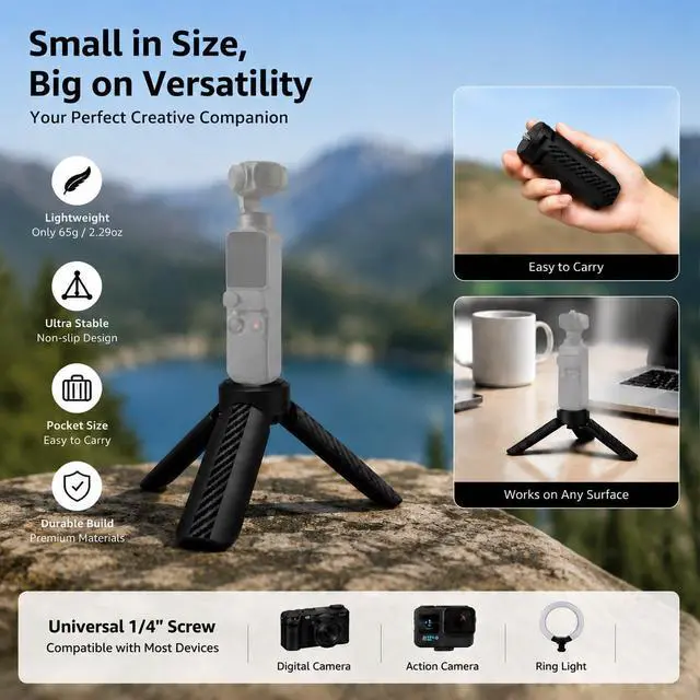 Alt view image 3 of 7 - Lightweight Mini Tripod, Portable Desktop Stand for Camera, Universal 1/4" Screw Compatible with Mirrorless, Webcam, Ring Light Perfect for Vlogging, Live Streaming, Video Calls, Travel