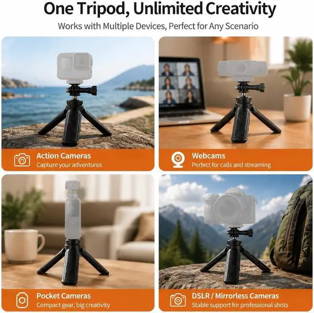 Alt view image 6 of 7 - Lightweight Mini Tripod, Portable Desktop Stand for Camera, Universal 1/4" Screw Compatible with Mirrorless, Webcam, Ring Light Perfect for Vlogging, Live Streaming, Video Calls, Travel