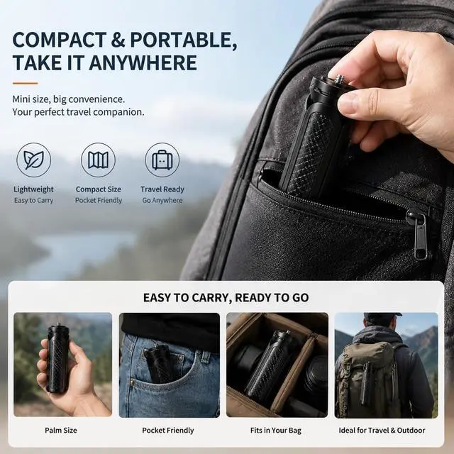 Alt view image 7 of 7 - Lightweight Mini Tripod, Portable Desktop Stand for Camera, Universal 1/4" Screw Compatible with Mirrorless, Webcam, Ring Light Perfect for Vlogging, Live Streaming, Video Calls, Travel