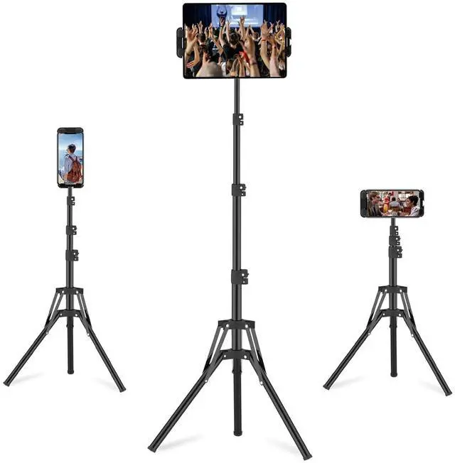 Main image of iPad Tripod Stand, 63" Height Adjustable Tripod for Tablet, 360° Rotation Tablet Floor Stand Mount Holder for iPad mini/Air/Pro, Smartphones and All 4.7" to 13.5" Devices