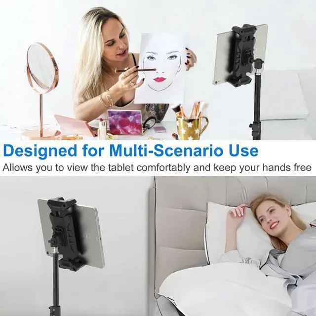 Alt view image 6 of 7 - iPad Tripod Stand, 63" Height Adjustable Tripod for Tablet, 360° Rotation Tablet Floor Stand Mount Holder for iPad mini/Air/Pro, Smartphones and All 4.7" to 13.5" Devices