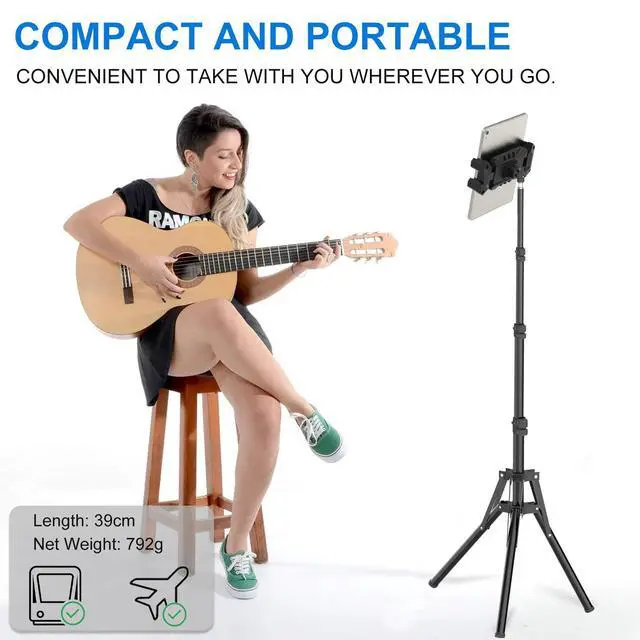 Alt view image 7 of 7 - iPad Tripod Stand, 63" Height Adjustable Tripod for Tablet, 360° Rotation Tablet Floor Stand Mount Holder for iPad mini/Air/Pro, Smartphones and All 4.7" to 13.5" Devices