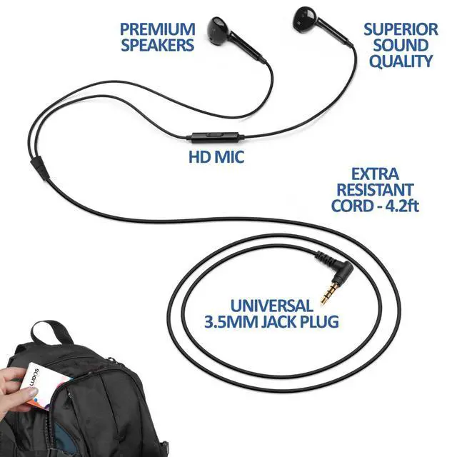 Alt view image 2 of 7 - Zenith Wired Earbuds in-Ear Headphones, 5 Year Warranty, Earphones with Microphone, Corded for 3.5mm Jack Ear Buds for iPhone, Samsung, Computer, Laptop, Kids, School Students, Woman - Black